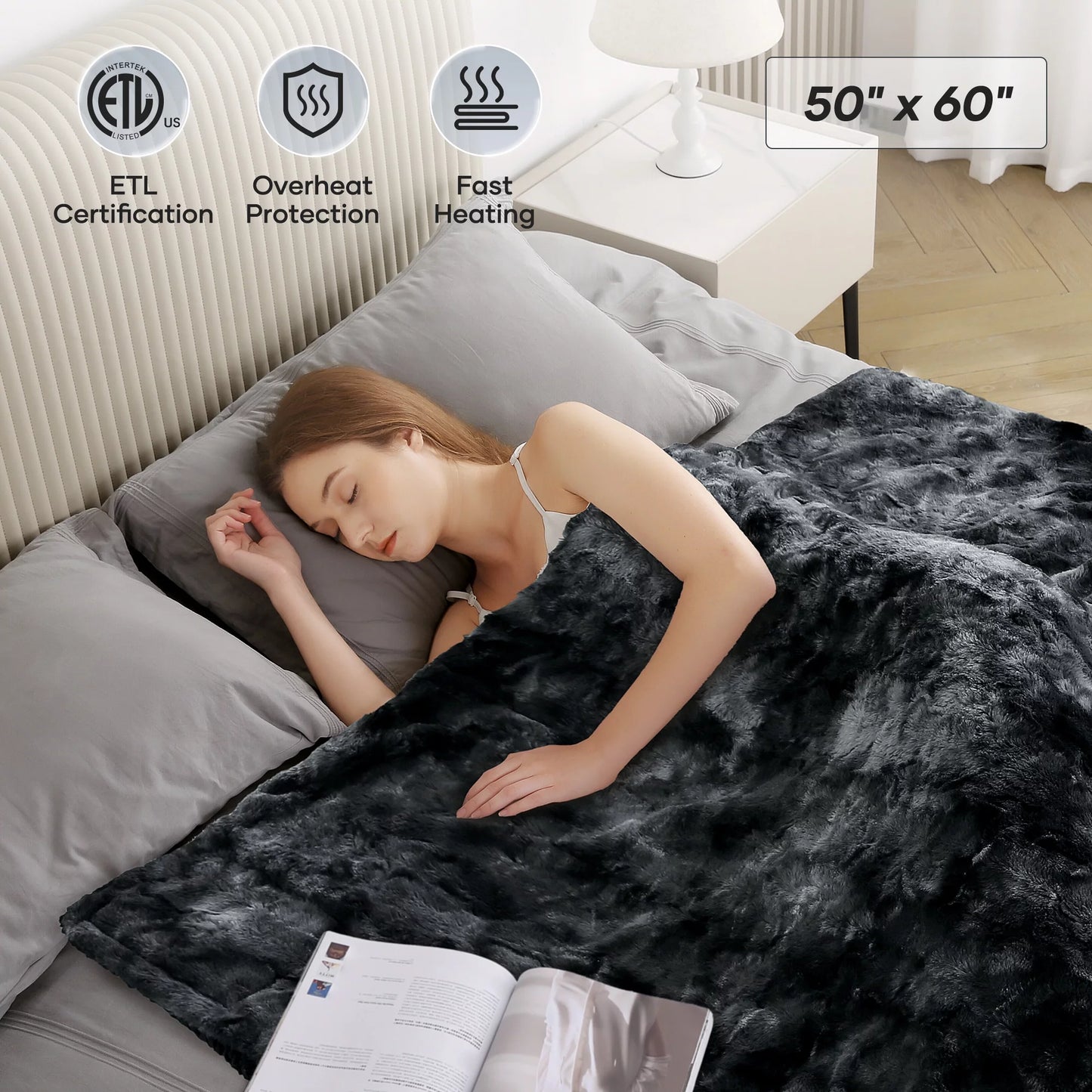 CoZ™ Electric Throw Blanket 50" X 60" - Tie-Dye Black